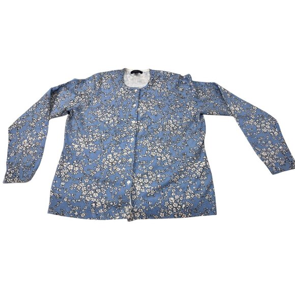 Lands End Womens Blue Floral Button-Down Cardigan Sweater S/P Cotton Blend Light - Picture 6 of 11